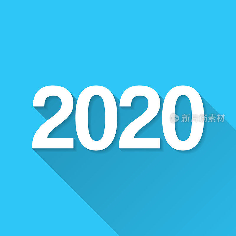 2020年- 2000年。图标在蓝色背景-平面设计与长阴影